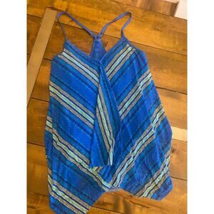 Women's one piece swimwear Beach House layered‎ blue striped swimsuit size 14